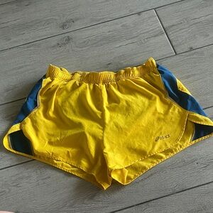 ASICS Bright Yellow Athletic Shorts with Navy Panels